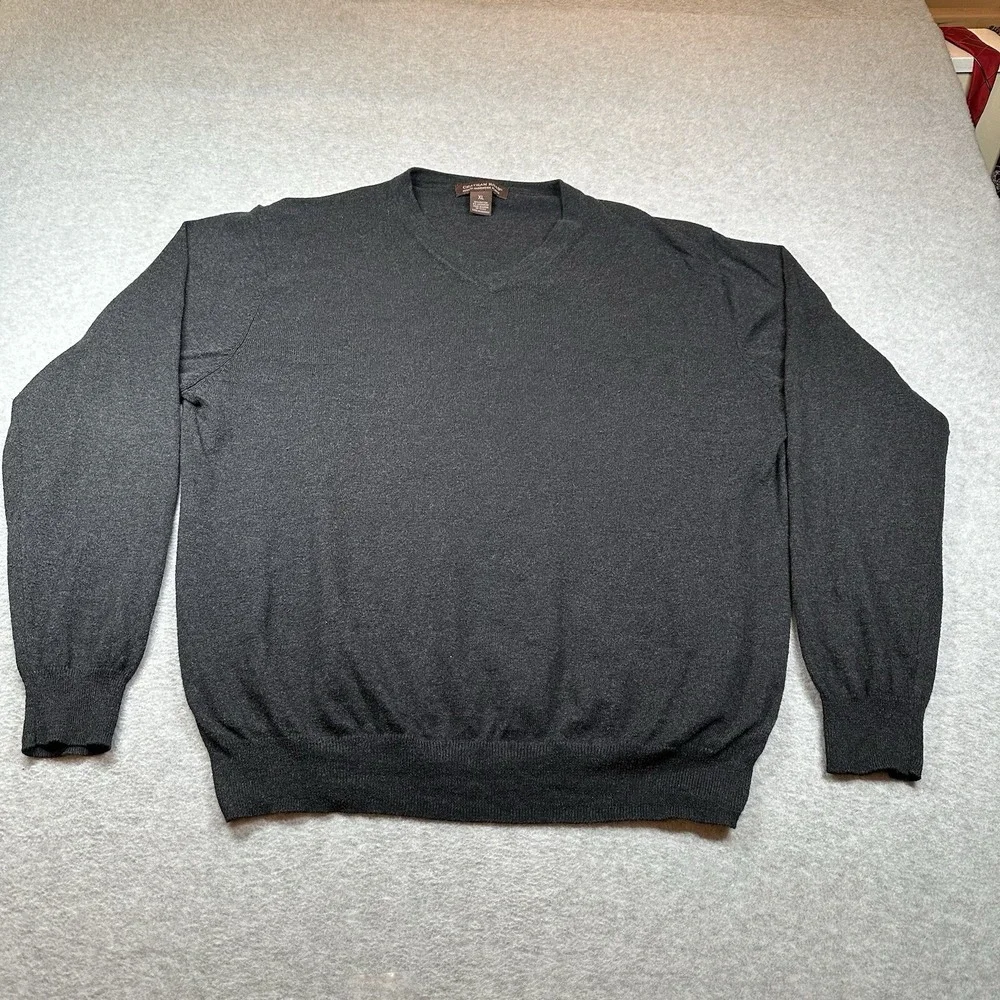 Chatham Road Sweater Mens XL Charcoal Gray Cotton Cashmere Blend Pullover V Neck